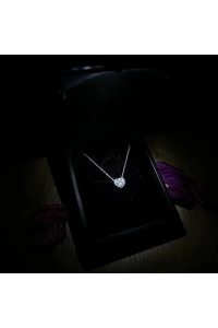 Işıklı Kolye Kutulu Gümüş Pırlanta Montür Kalp Kolye